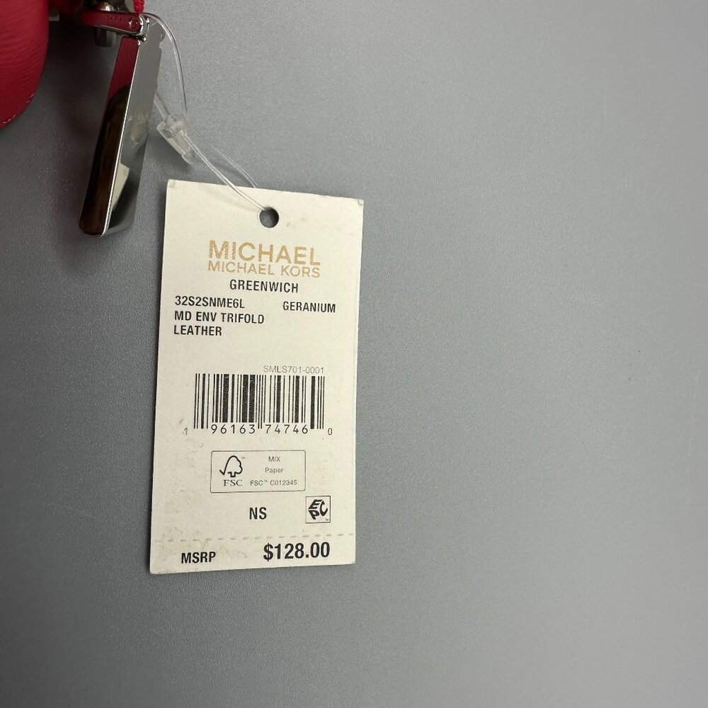 Michael Kors Greenwich Med Envelope Trifold Wallet Geranium Saffiano NWT *READ* - Picture 16 of 16